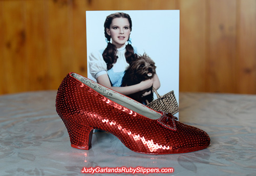 Judy Garland's ruby slippers is half completed