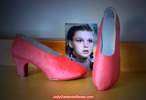 Judy Garland's size 5B leather and silk fabric overlay shoes