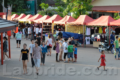 Mekong riverside night market in Vientiane, Laos