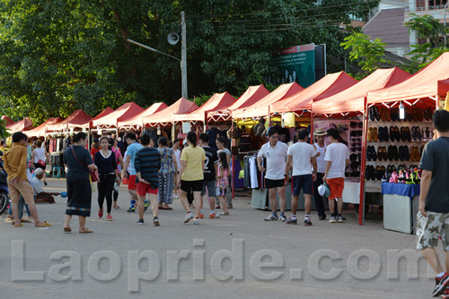 Mekong riverside night market in Vientiane, Laos