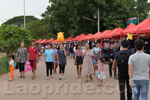 Mekong riverside night market in Vientiane, Laos