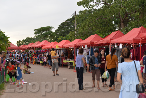 Mekong riverside night market in Vientiane, Laos