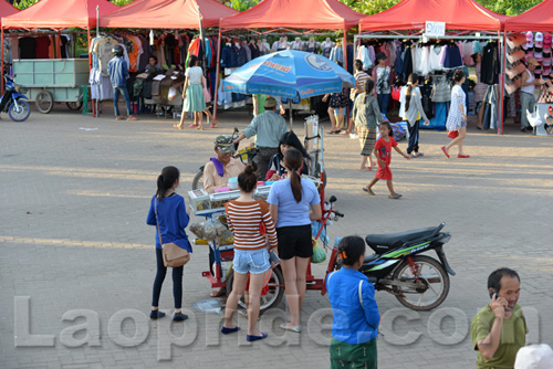 Mekong riverside night market in Vientiane, Laos