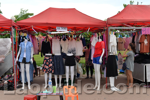 Mekong riverside night market in Vientiane, Laos