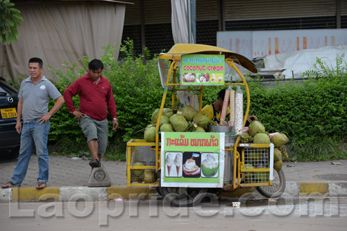 Motorbike street vendor in Vientiane, Laos