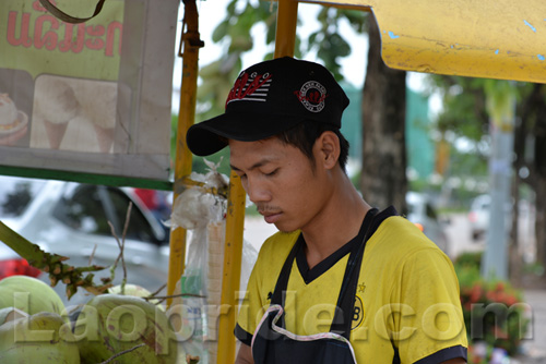 Motorbike street vendor in Vientiane, Laos