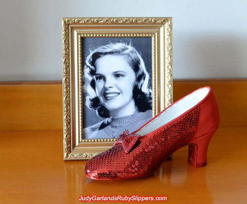 Perfect stitching on the right shoe of Judy Garland's ruby slippers