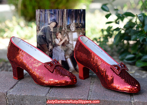 Sequining the left shoe of Judy Garland's ruby slippers