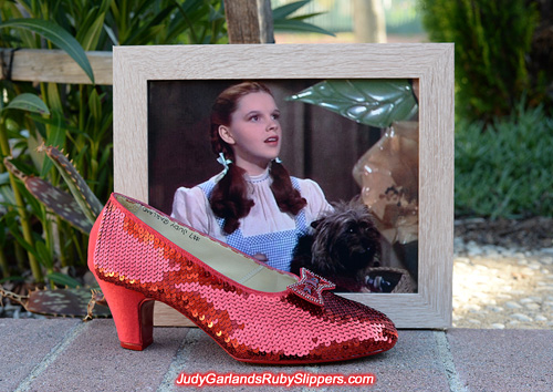 Sequining the right shoe for a size 8 ruby slippers