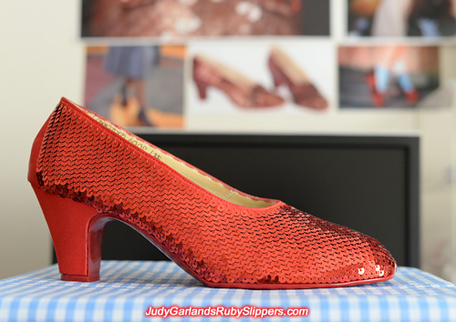 Sequining the right shoe for a size 8 ruby slippers