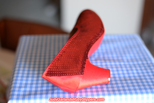 Sequining the right shoe for a size 8 ruby slippers