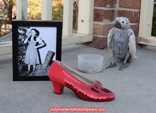 Sequining the right shoe of Judy Garland's ruby slippers