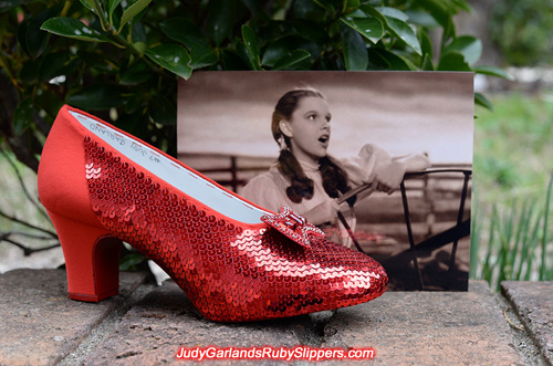 Sequining the right shoe of Judy Garland's ruby slippers