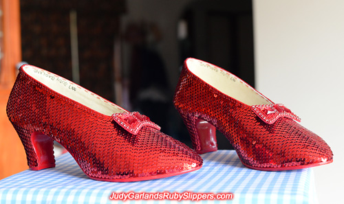 The finished product of a beautiful pair of ruby slippers