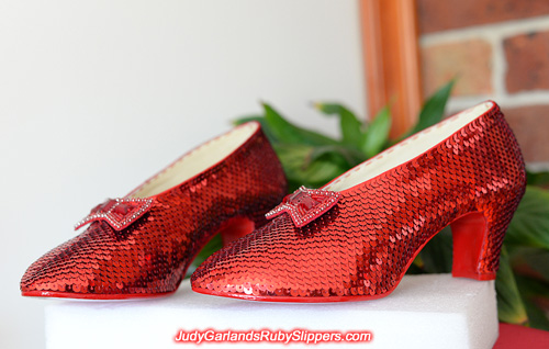 The finished product of a beautiful pair of ruby slippers