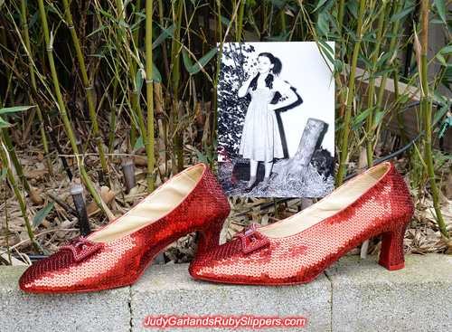 The finished product of a size 10 hand-sewn ruby slippers