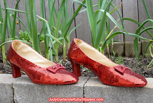 The finished product of a size 10 hand-sewn ruby slippers