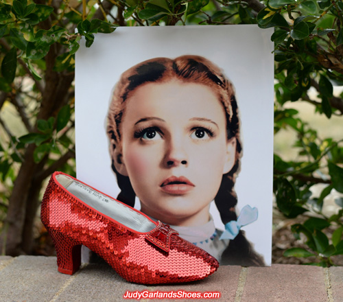 The finished right shoe of Judy Garland's ruby slippers