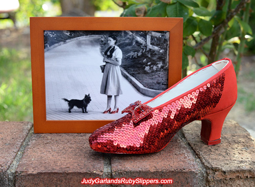 The right shoe of Judy Garland's ruby slippers is taking shape