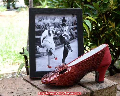 The right shoe of Judy Garland's ruby slippers is taking shape