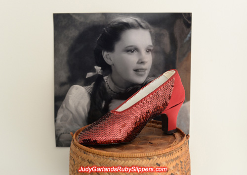 The right shoe of Judy Garland's ruby slippers is taking shape