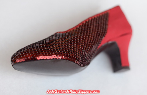 The right shoe of Judy Garland's ruby slippers is taking shape