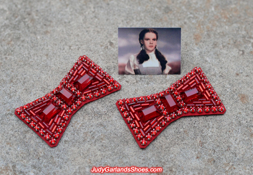 Beautiful and neat pair of hand-sewn ruby slipper bows