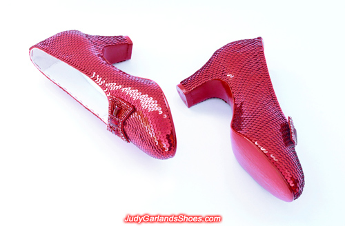 Dorothy's hand-sewn ruby slippers crafted in May, 2019