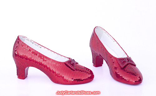 Exquisite hand-sewn ruby slippers crafted in April, 2019