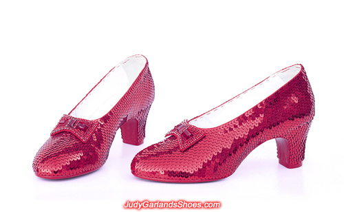 Exquisite hand-sewn ruby slippers crafted in April, 2019