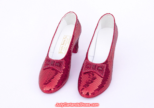 Exquisite hand-sewn ruby slippers crafted in April, 2019