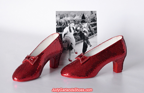 Exquisite pair of hand-sewn ruby slippers