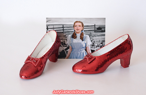 Finished pair of size 5B hand-sewn ruby slippers