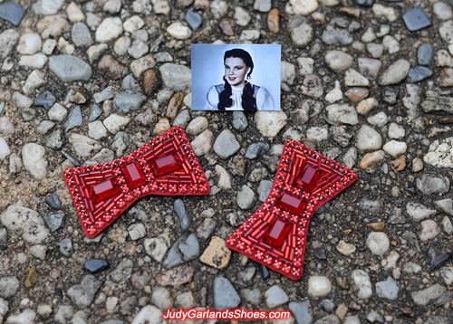 Hand-sewn ruby slipper bows made from silk and leather