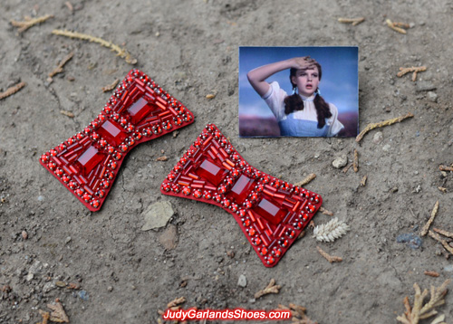 Hand-sewn ruby slipper bows made from silk and leather