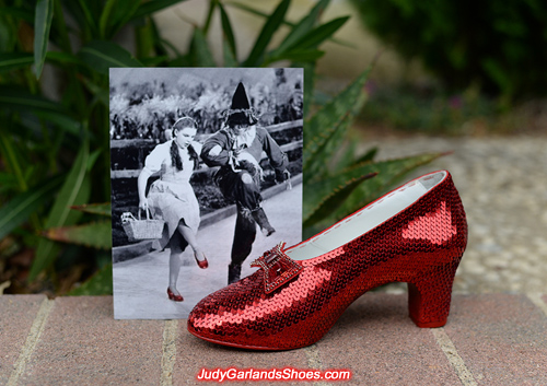 Outstanding work with the right shoe of Judy Garland's ruby slippers