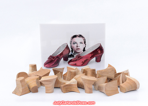 Reproduction wooden shoe heels as used on the original ruby slippers