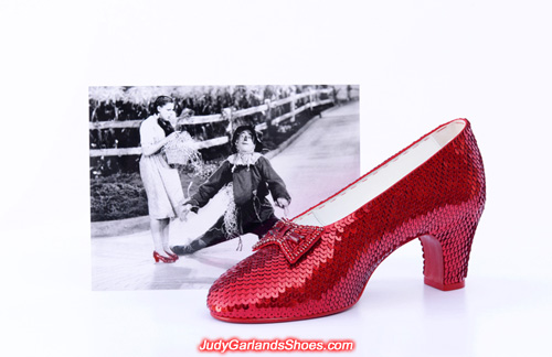 Sequining completed on Judy Garland's right shoe
