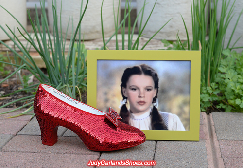 Sequining Judy Garland's right shoe