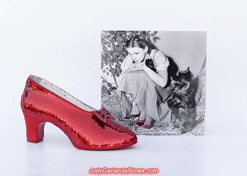 Sequining the right shoe of Judy Garland's ruby slippers