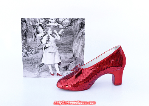 Sequining the right shoe of Judy Garland's ruby slippers