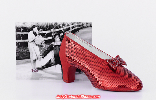 Sequining the right shoe of Judy Garland's ruby slippers