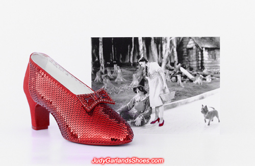 Sequining the right shoe of Judy Garland's ruby slippers