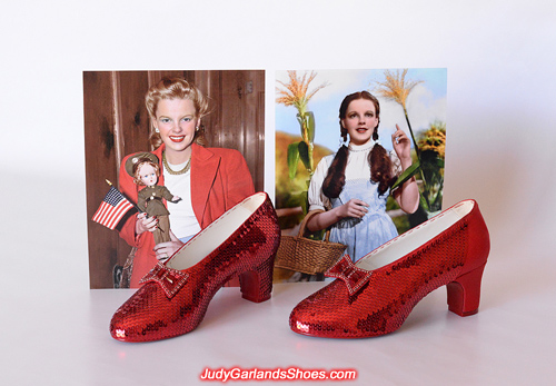 Sewing the sequins continues on Judy Garland's ruby slippers