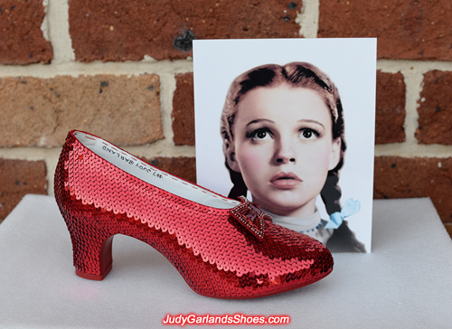 The right shoe is finished on Judy Garland's ruby slippers