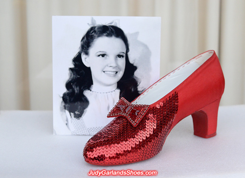 The right shoe of Judy Garland's ruby slippers is taking shape