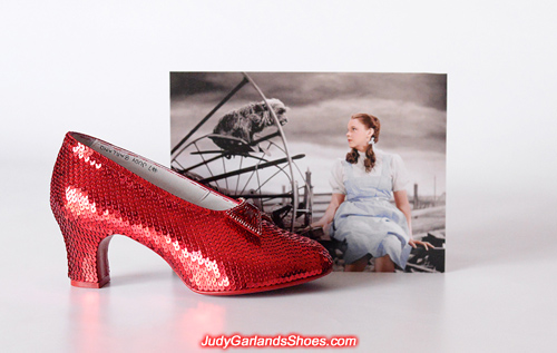 The sequined right shoe of Judy Garland's ruby slippers