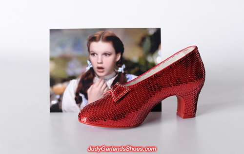 The sequined right shoe of Judy Garland's ruby slippers