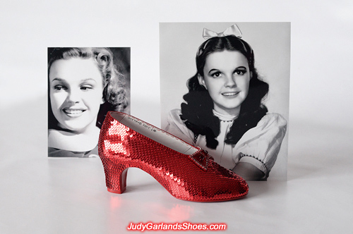 The sequined right shoe of Judy Garland's ruby slippers