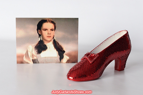 The sequined right shoe of Judy Garland's ruby slippers